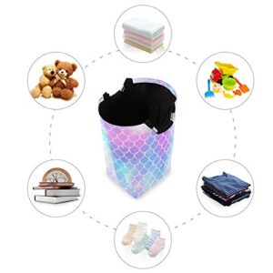 Princess Mermaid Kawaii Rainbow Scales Laundry Hamper Basket Bucket Sea Fish Tale Foldable Dirty Clothes Bag Washing Bin Toy Storage Organizer for College Dorms, Kids Bedroom,Bathroom