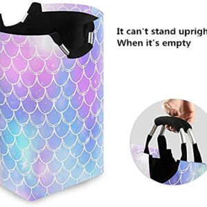 Princess Mermaid Kawaii Rainbow Scales Laundry Hamper Basket Bucket Sea Fish Tale Foldable Dirty Clothes Bag Washing Bin Toy Storage Organizer for College Dorms, Kids Bedroom,Bathroom