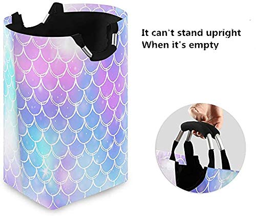 Princess Mermaid Kawaii Rainbow Scales Laundry Hamper Basket Bucket Sea Fish Tale Foldable Dirty Clothes Bag Washing Bin Toy Storage Organizer for College Dorms, Kids Bedroom,Bathroom