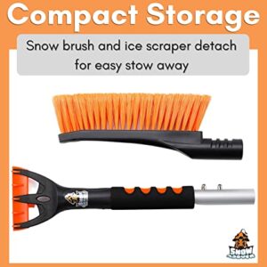 BIRDROCK HOME 24" Snow Brush with Detachable Ice Scraper for Car | 9" Wide Bristle Brush | Size: Car & Small SUV | Lightweight Aluminum Body with Ergonomic Grip