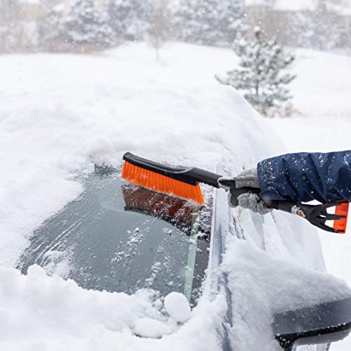 BIRDROCK HOME 24" Snow Brush with Detachable Ice Scraper for Car | 9" Wide Bristle Brush | Size: Car & Small SUV | Lightweight Aluminum Body with Ergonomic Grip