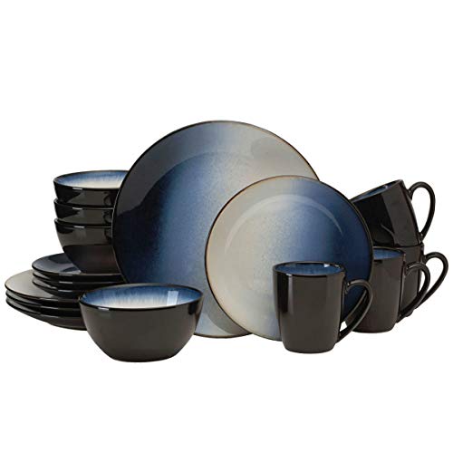 Gourmet Basics by Mikasa Asher Blue 16-Piece Dinnerware Set,5244110