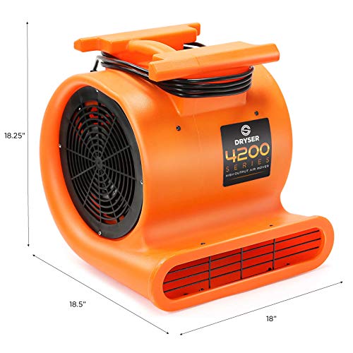 Dryser Air Mover Carpet Dryer 3 Speed 1 HP Industrial Floor Fan - Orange Stackable Carpet Drying Fan Floor Blower