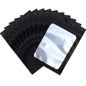 100 pieces resealable mylar food storage bags with clear window coffee beans packaging pouch for food self sealing storage supplies (black, 3 x 4.7 inch)