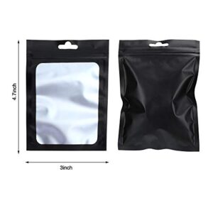 100 Pieces Resealable Mylar Food Storage Bags with Clear Window Coffee Beans Packaging Pouch for Food Self Sealing Storage Supplies (Black, 3 x 4.7 Inch)