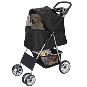 pet stroller 4 wheels dog cat stroller for small medium dogs cats foldable puppy stroller with storage basket and cup holder