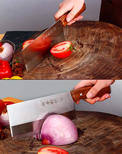 Cleaver Knife 7 Inch – Chinese Chef Knife with rosewood Handle, Vegetable Meat Cleaver Knife with case, Anti-rust Kitchen Knife for Cooking