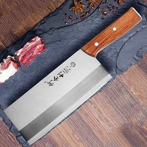 Cleaver Knife 7 Inch – Chinese Chef Knife with rosewood Handle, Vegetable Meat Cleaver Knife with case, Anti-rust Kitchen Knife for Cooking