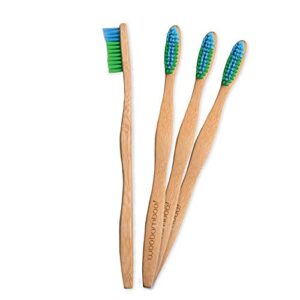 woobamboo bamboo toothbrush 4 pack - adult - soft bpa free nylon bristles - biodegradable, compostable, vegan