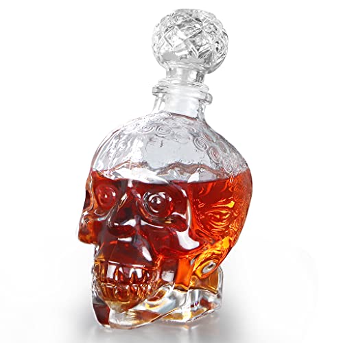 MDLUU Glass Wine Decanter, Skull Decanter Bottle, Liquor Decanter with Airtight Stopper, Wiskey Vodka Beer Decanter for Gift, Home, Bar, Party Decor, 25oz/750ml