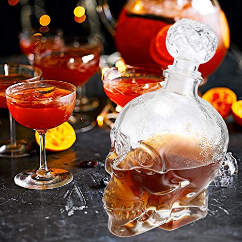 MDLUU Glass Wine Decanter, Skull Decanter Bottle, Liquor Decanter with Airtight Stopper, Wiskey Vodka Beer Decanter for Gift, Home, Bar, Party Decor, 25oz/750ml