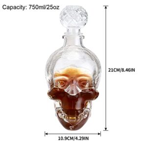 MDLUU Glass Wine Decanter, Skull Decanter Bottle, Liquor Decanter with Airtight Stopper, Wiskey Vodka Beer Decanter for Gift, Home, Bar, Party Decor, 25oz/750ml