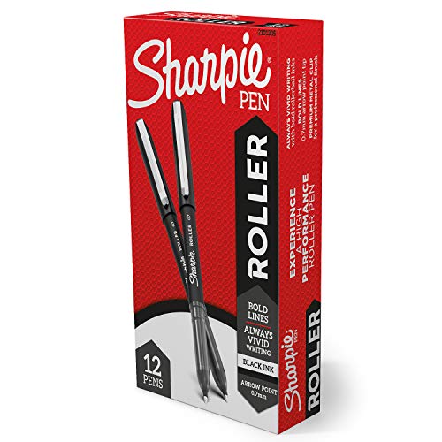 SHARPIE Rollerball Pen, Arrow Point (0.7mm) Pen for Bold Lines, Black Ink, 12 Count