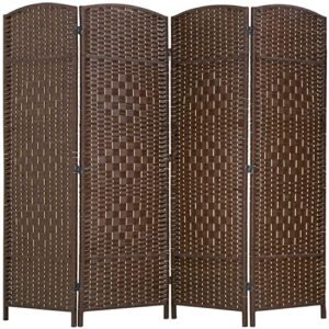 room divider folding privacy divider 6 ft indoor wall divider portable partition wood screen, brown (4 panel)
