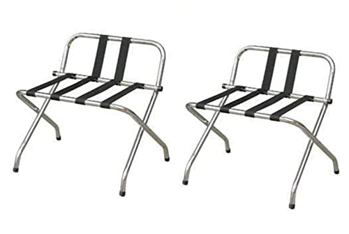 AMENITIES DEPOT Folding Chrome Stainless Steel Luggage Rack with Back “2-Pack ” …