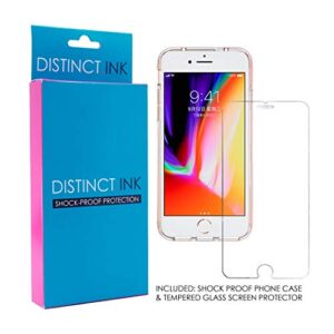 DistinctInk Clear Shockproof Hybrid Case for iPhone 7 Plus / 8 Plus (5.5" Screen) - TPU Bumper, Acrylic Back, Tempered Glass Screen Protector - Blue Butterflies Butterfly