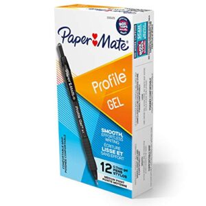 paper mate gel pen, profile retractable pen, 0.7mm, black, 12 count