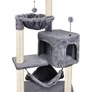 Newest Cat Tree with Cat Condo and Big Hammock，Grey