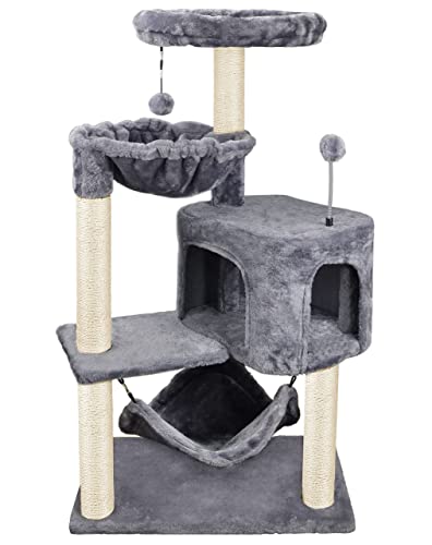 Newest Cat Tree with Cat Condo and Big Hammock，Grey