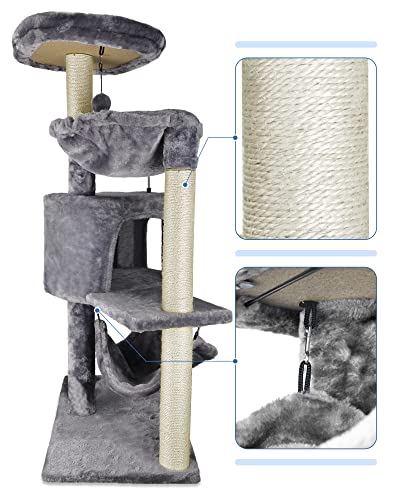 Newest Cat Tree with Cat Condo and Big Hammock，Grey