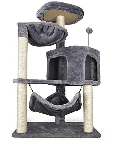 Newest Cat Tree with Cat Condo and Big Hammock，Grey