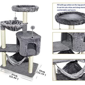 Newest Cat Tree with Cat Condo and Big Hammock，Grey