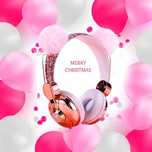 LOAKYO Kids Headphones for Girls, Cute Bear Ear Wired Girls Headphones with Microphone for School Travel Christmas Birthday Gifts (Pink)