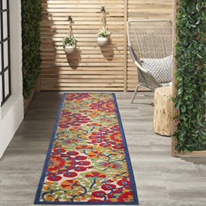 nourison aloha indoor/outdoor red/multi 2'3" x 12' area -rug, easy -cleaning, non shedding, bed room, living room, dining room, deck, backyard, patio (2x12)