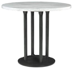 signature design by ashley centiar contemporary 42" round counter height faux marble dining table, black & white