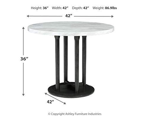 Signature Design by Ashley Centiar Contemporary 42" Round Counter Height Faux Marble Dining Table, Black & White