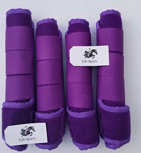 Lift Sports Horse Medicine Brushing Boots Leg Wraps Protection Gear Equine Set of 2 and 4 Black Red Purple Orange Pink Blue (Full, Purple (Set of 4))