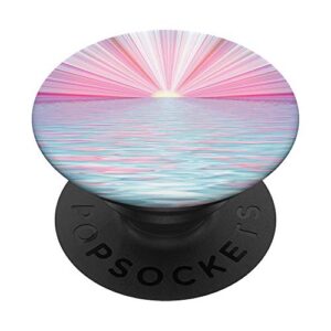 cell phone pop up knob,light blue & pink sunset beach theme popsockets popgrip: swappable grip for phones & tablets