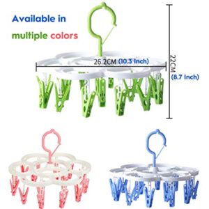 Clothespin Rack Laundry Drying Rack,Clothes Hangers with 16 Clips,Clip Hanger Drip Hanger for Drying Underwear,Baby Clothes,Socks,Bras,Towel,Pants,Hat,Scarf,Cloth Diapers,Gloves (Green)