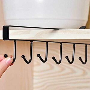 6 Hooks Kitchen Wrought Iron Hook Cabinet Storage Rack Wall Hanging Cup Holder Multi-Function Shelf Storage Organizer