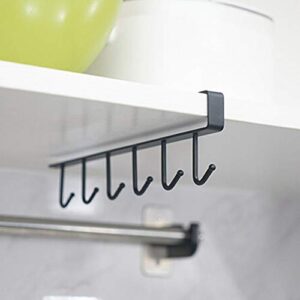 6 Hooks Kitchen Wrought Iron Hook Cabinet Storage Rack Wall Hanging Cup Holder Multi-Function Shelf Storage Organizer