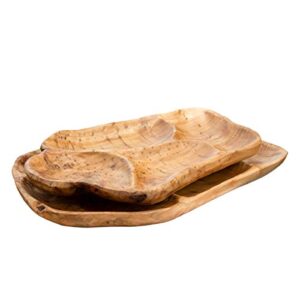 TJ Global Natural Root Wood Serving Platter Tray Board for Cheese, Appetizer, Charcuterie, Bread, Snacks, or Decor Display with 4 Compartments (18" x 13")