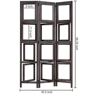 MyGift 3-Panel Vintage Dark Brown Folding Double-Sided Rotating Photo Frame Room Divider Screen