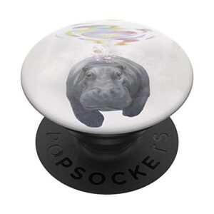 funny hippo with rainbow art popsockets popgrip: swappable grip for phones & tablets