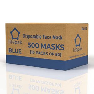 Litepak 500pcs Premium Disposable Face Mask SOFT 3ply Nose Wire - Blue