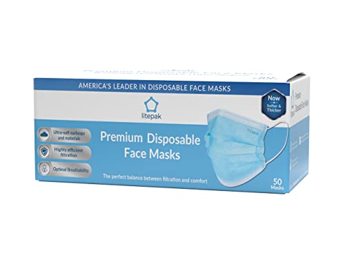 Litepak 500pcs Premium Disposable Face Mask SOFT 3ply Nose Wire - Blue