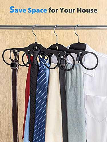 SMARTAKE 2-Pack Scarf Hangers, 5 Loops Tie Rack & Belt Holder with Hooks, 360 Degree Rotatable Accessories Holder, Non-Slip Durable Hanging Closet Organizer for Belts, Bow Ties, Silk Scarves, Jewelry