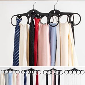 SMARTAKE 2-Pack Scarf Hangers, 5 Loops Tie Rack & Belt Holder with Hooks, 360 Degree Rotatable Accessories Holder, Non-Slip Durable Hanging Closet Organizer for Belts, Bow Ties, Silk Scarves, Jewelry