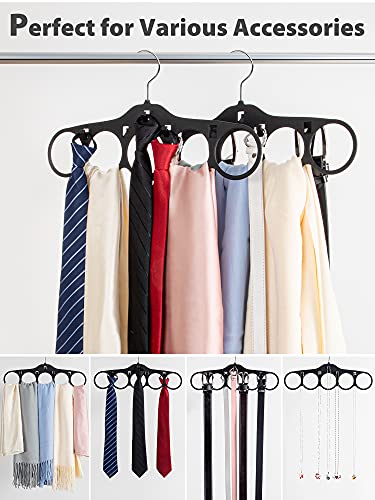 SMARTAKE 2-Pack Scarf Hangers, 5 Loops Tie Rack & Belt Holder with Hooks, 360 Degree Rotatable Accessories Holder, Non-Slip Durable Hanging Closet Organizer for Belts, Bow Ties, Silk Scarves, Jewelry