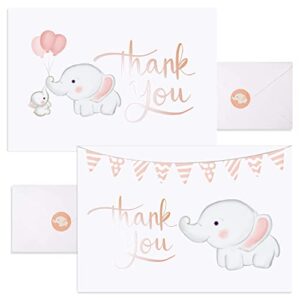 baby shower thank you cards with envelopes for girl. 50 elephant pink thank you cards baby shower with envelopes for baby thank you notes - blank inside baby shower card pack with sealing stickers…