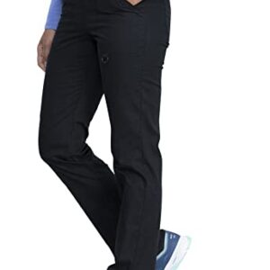 EDS Signature Scrubs for Women, Contemporary Fit Pull-On Cargo Pants with Rib-Knit Waistband in Soft Brushed Poplin DK125, M, Black
