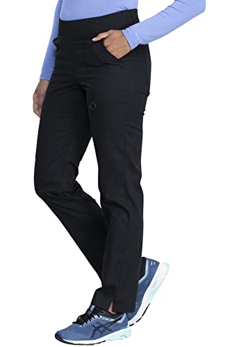 EDS Signature Scrubs for Women, Contemporary Fit Pull-On Cargo Pants with Rib-Knit Waistband in Soft Brushed Poplin DK125, M, Black