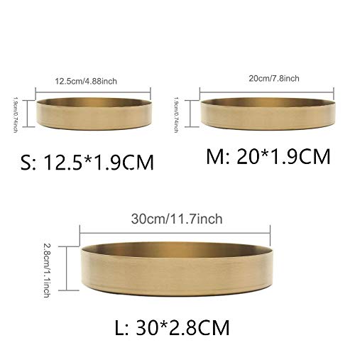 Gold Round Storage Trays, Stainless Steel Metal Presentation Plates, Decorative Storage Organizer Serving Tray for Jewelry/Cosmetic/Kitchen Tableware, Simple Round Storage Dish