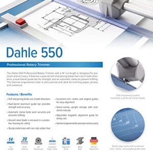 Dahle 550 Professional Rotary Trimmer, 14" Cut Length, 20 Sheet Capacity, Self-Sharpening, Dual Guide Bar, Automatic Clamp, German Engineered Paper Cutter