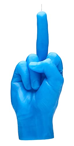 CandleHand Hand Gesture Candle Middle Finger - Big Real Hand Size 8.7 x 3.5 x 3 inches - Unusual Birthday, Office, Housewarming Gift (Blue)