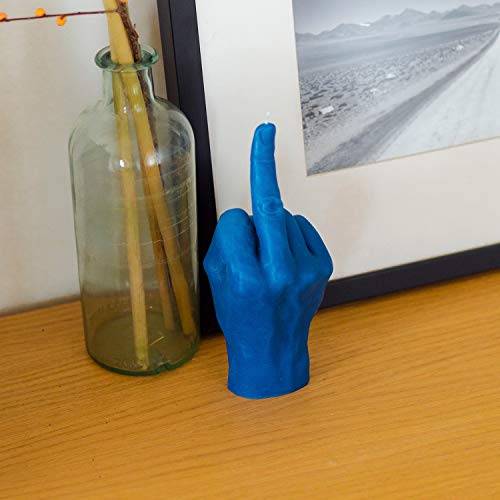 CandleHand Hand Gesture Candle Middle Finger - Big Real Hand Size 8.7 x 3.5 x 3 inches - Unusual Birthday, Office, Housewarming Gift (Blue)